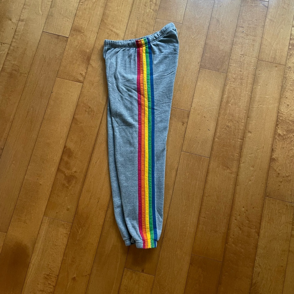 Aviator Nation Gray Rainbow Stripe Sweatpants - Large
